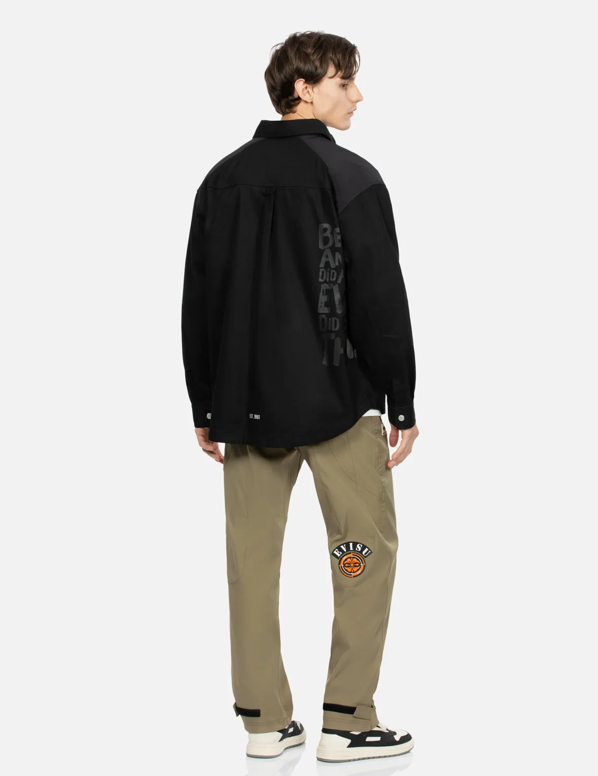 Seagull and Slogan Print Loose Fit Work Shirt Jacket