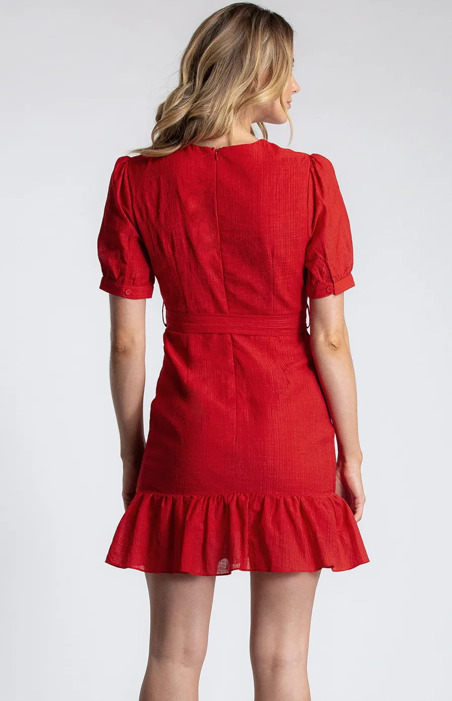 Short Bubble Sleeve Dress With Frill Hem (SDR597B)