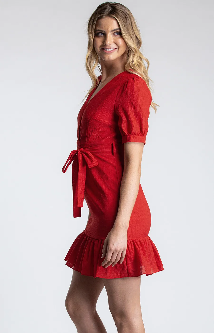 Short Bubble Sleeve Dress With Frill Hem (SDR597B)