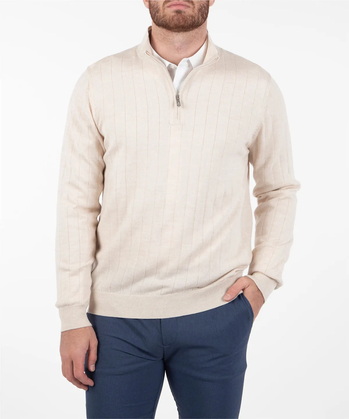 Signature Merino Lined Quarter-Zip Mock Neck Wind Sweater