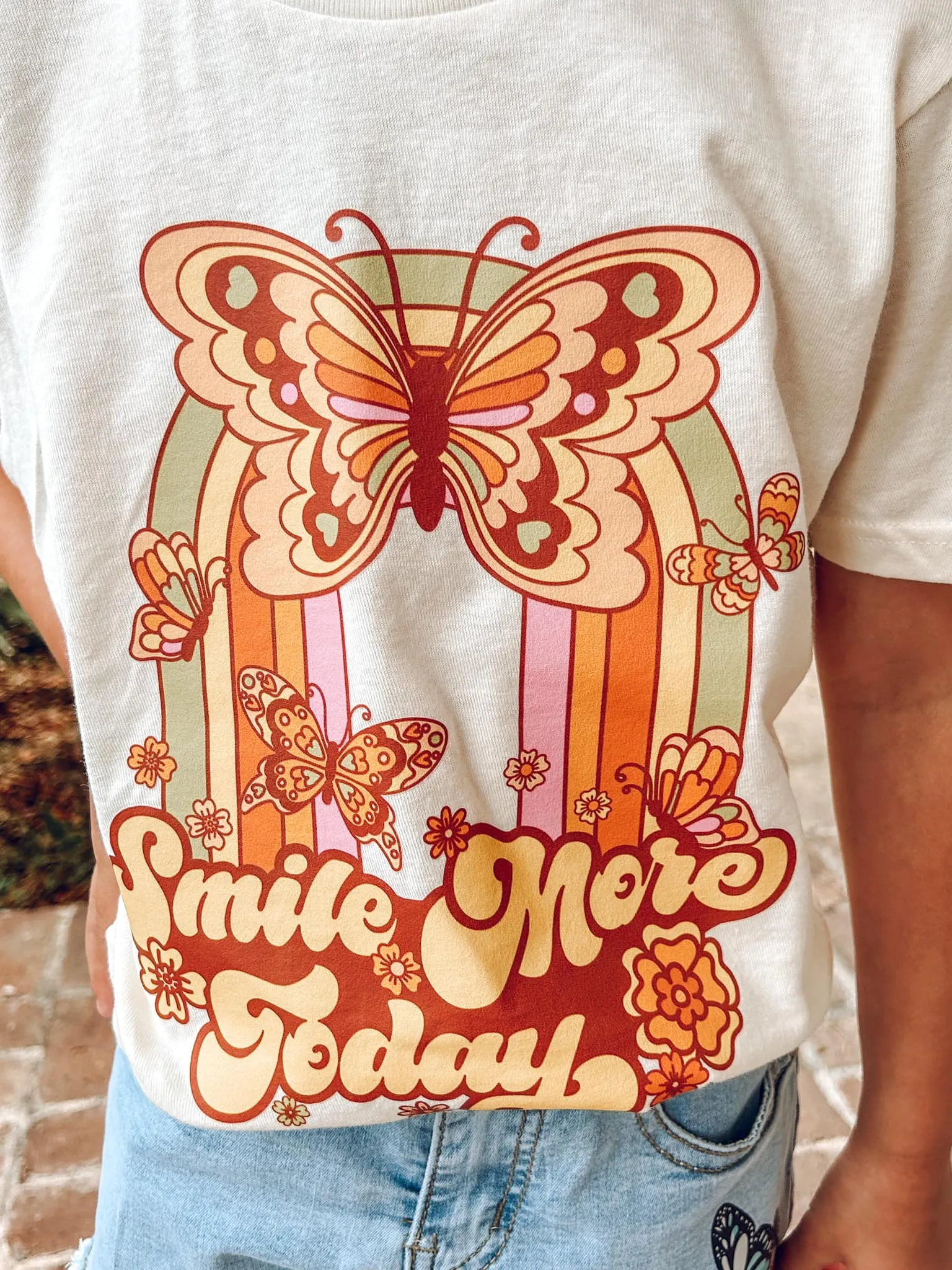 Smile More Butterfly Tee | Cream