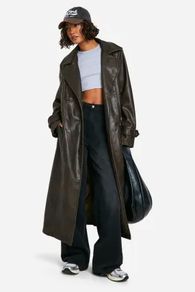 Tall Vintage Look Faux Leather Trench Coat