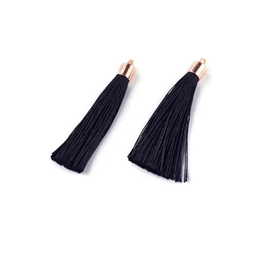 Tassels, Polyester, With Gold Cap, Black, 58-65mm