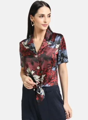 Tie-Knot Satin Crop Shirt