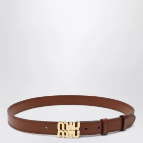 Tobacco leather belt with logo