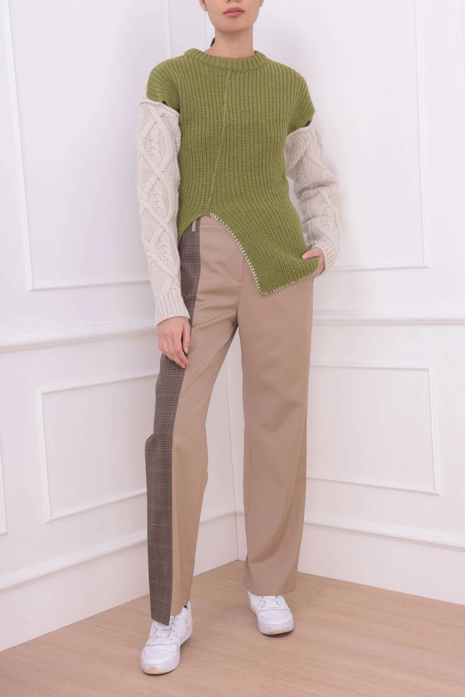 Two-Tone Mollyna Cable Wool Sweater