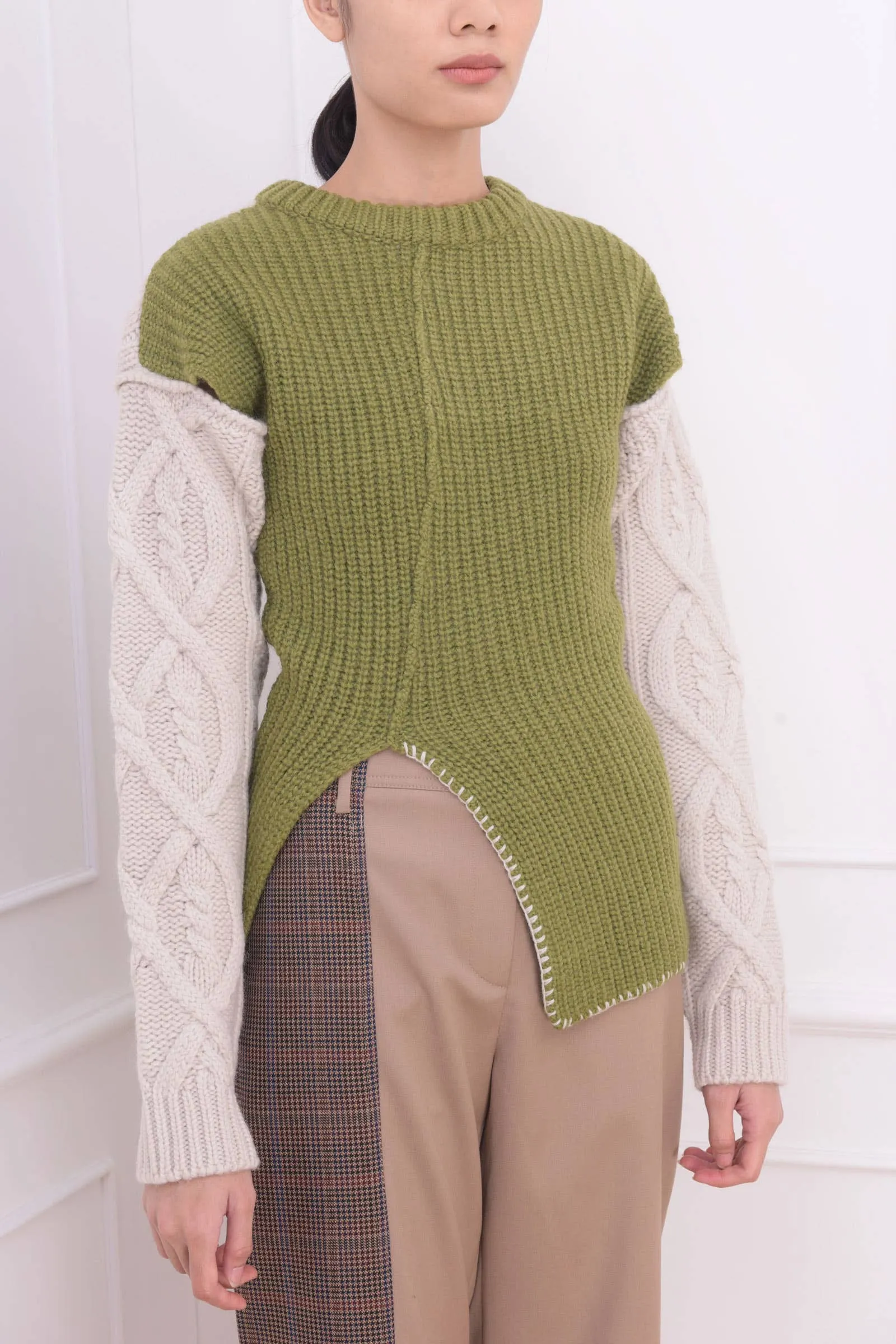 Two-Tone Mollyna Cable Wool Sweater