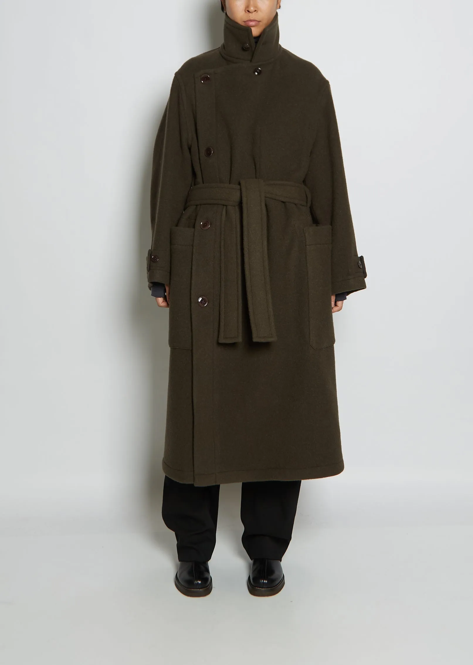 Unisex Wool Wrap Coat — Pewter Green