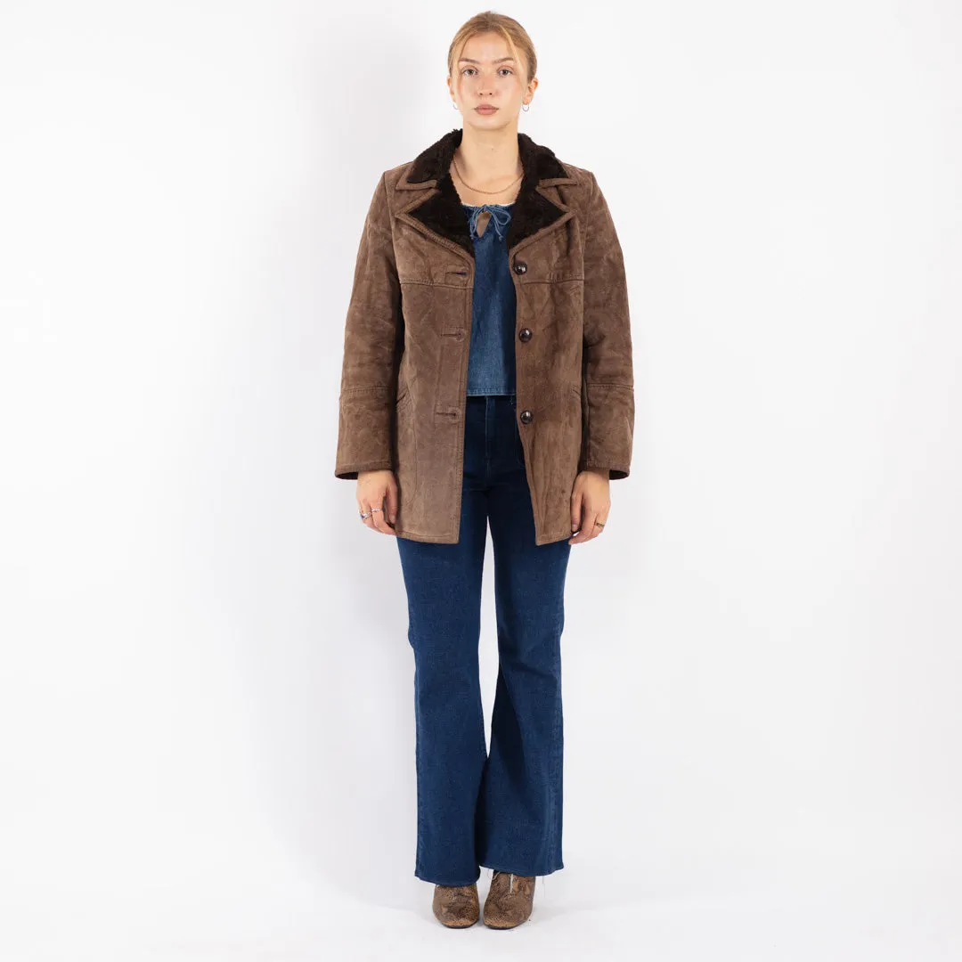 Vintage 90's Women Suede Sherpa Coat in Brown