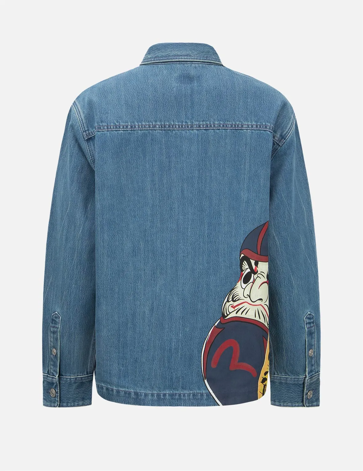 Vintage Daruma Print Denim Shirt Jacket