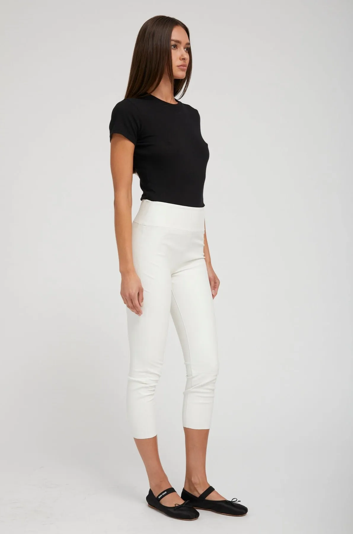 White Leather Crop Leggings