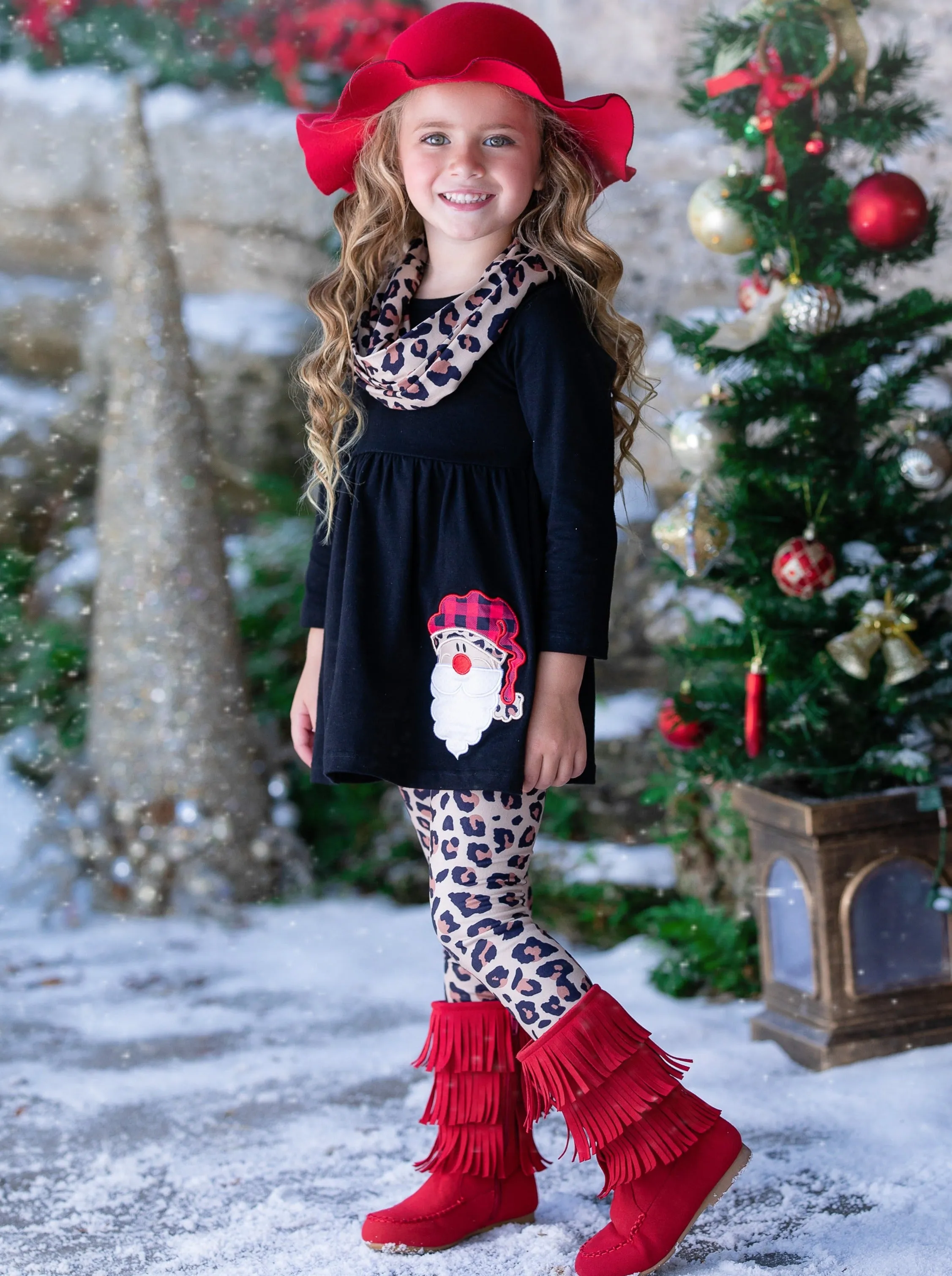 Wild For Santa Tunic, Scarf, And Legging Set