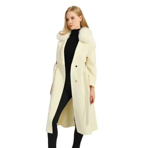 Women's cashmere coat with natural fox fur collar