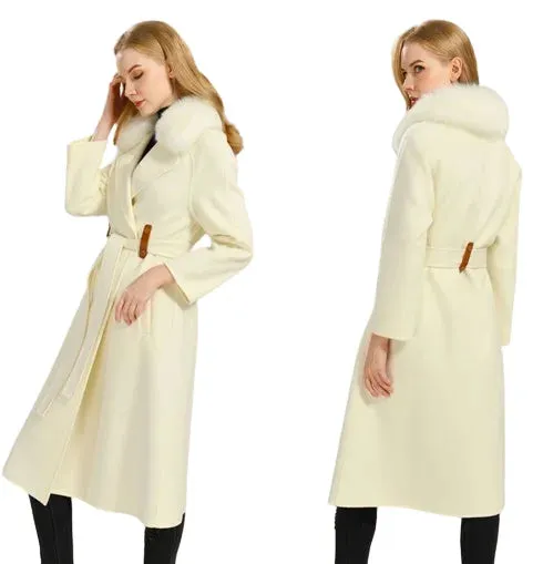 Women's cashmere coat with natural fox fur collar