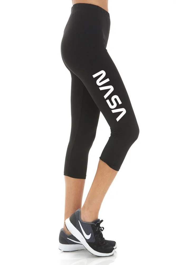 Women's NASA Letter Printed Buttery Soft Peach Skin Cropped Capri Leggings - Regular Plus and 3X5X