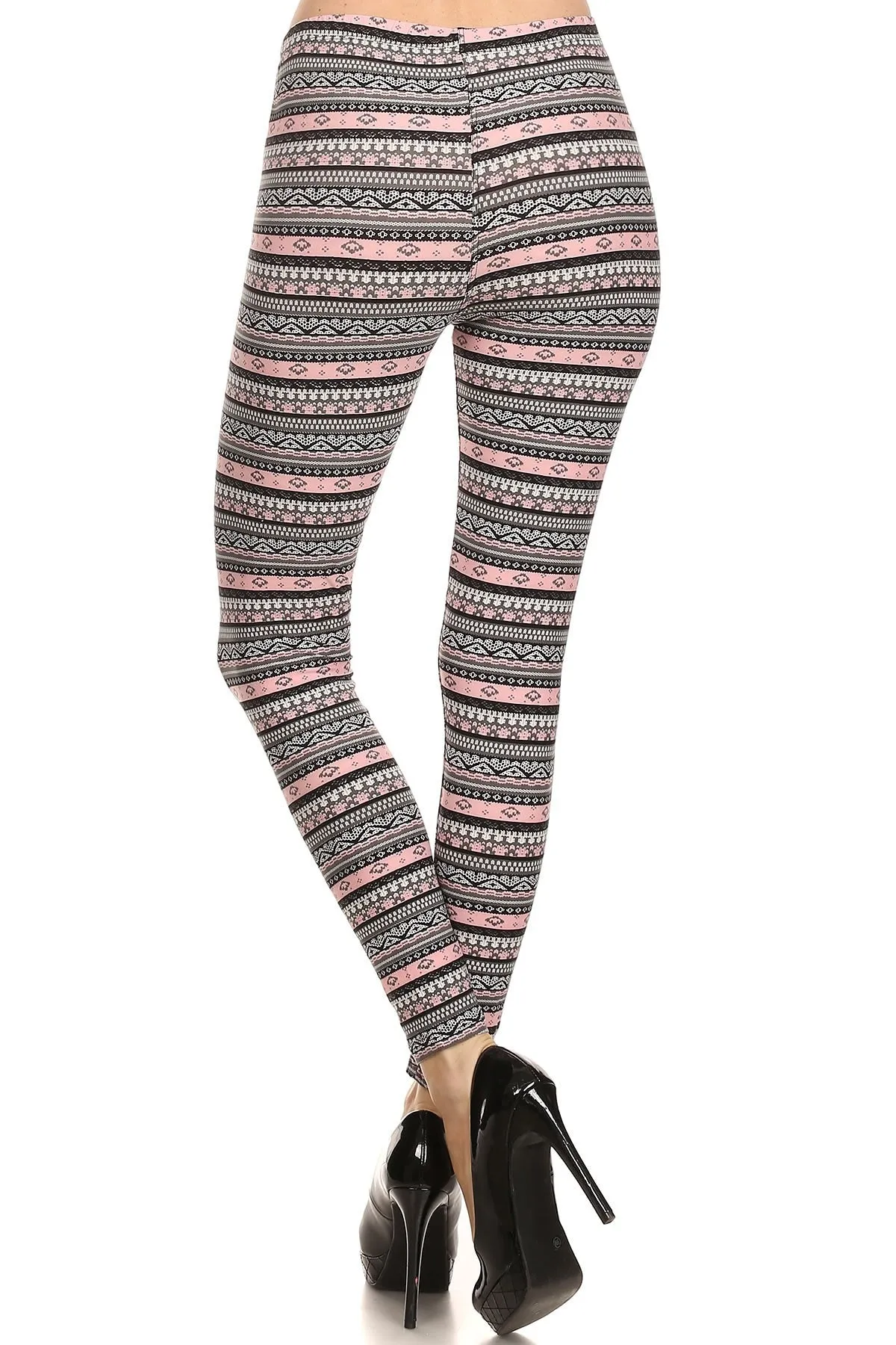 Women's Plus Grey Pink Small Aztec Shape Pattern Printed Leggings