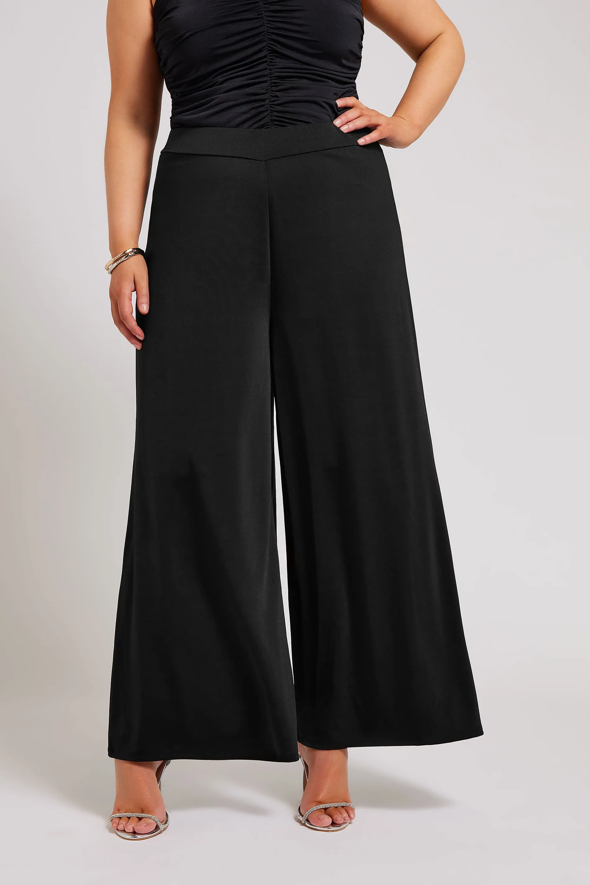 YOURS LONDON Curve Black Slinky Wide Leg Trousers